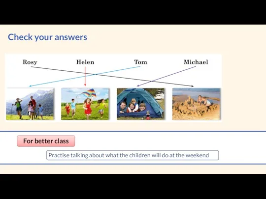 Check your answers Practise talking about what the children will