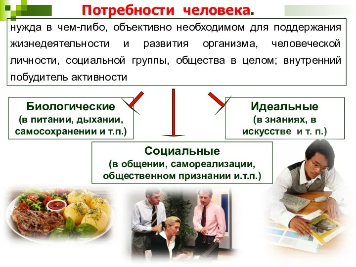 Идеальные (в знаниях, в искусстве и т. п.) Потребности человека.