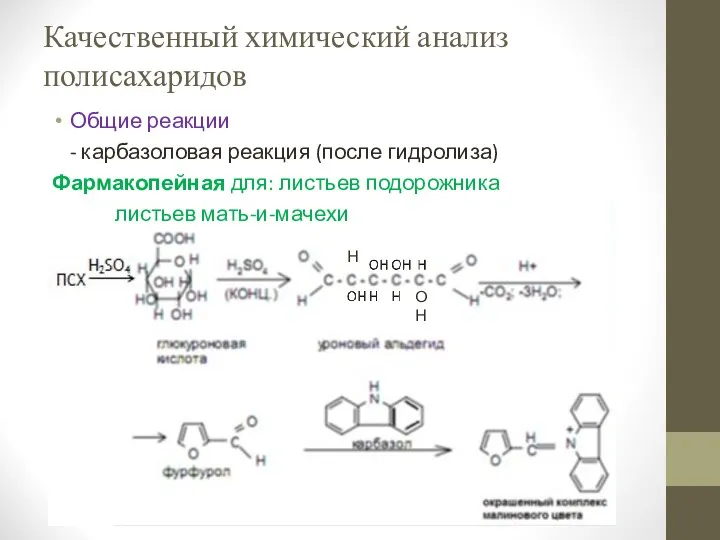 Качественный химический анализ полисахаридов Общие реакции - карбазоловая реакция (после
