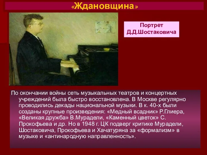 Портрет Д.Д.Шостаковича По окончании войны сеть музыкальных театров и концертных