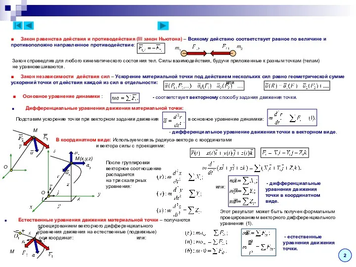 Дифференциальные уравнения движения материальной точки: - дифференциальное уравнение движения точки