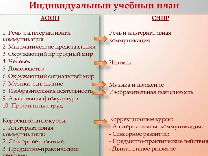 Индивидуальный учебный план АООП 1. Речь и альтернативная коммуникация 2.