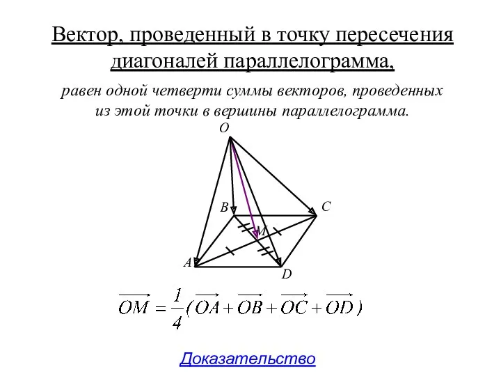 Вектор, проведенный в точку пересечения диагоналей параллелограмма, A B C