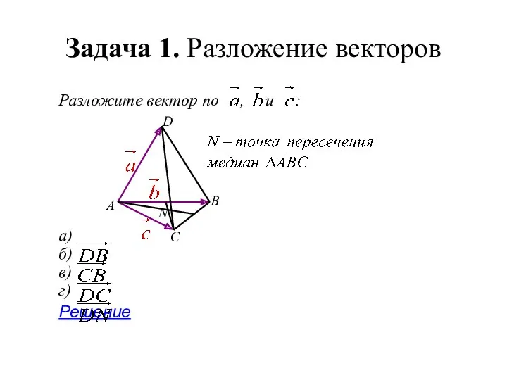 Задача 1. Разложение векторов Разложите вектор по , и :