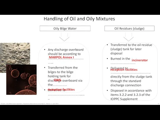 Handling of Oil and Oily Mixtures Oily Bilge Water Transferred