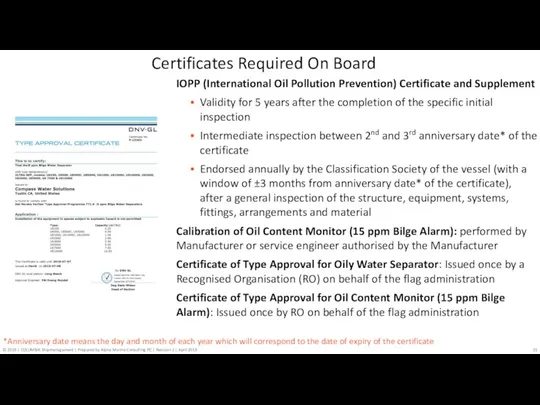 Certificates Required On Board IOPP (International Oil Pollution Prevention) Certificate