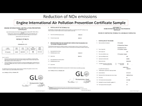 Engine International Air Pollution Prevention Certificate Sample Reduction of NOx emissions