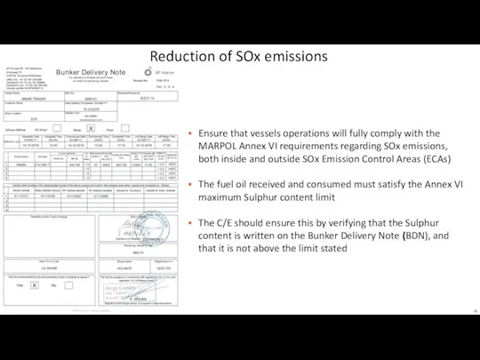 Ensure that vessels operations will fully comply with the MARPOL