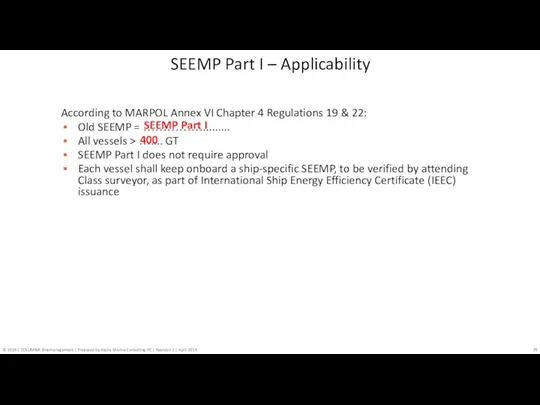 SEEMP Part I – Applicability According to MARPOL Annex VI