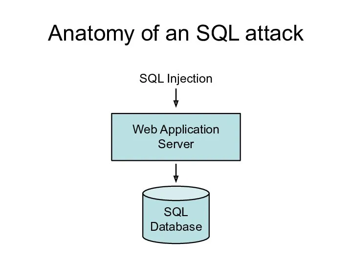 Anatomy of an SQL attack SQL Injection Web Application Server SQL Database