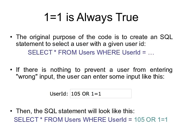 1=1 is Always True The original purpose of the code