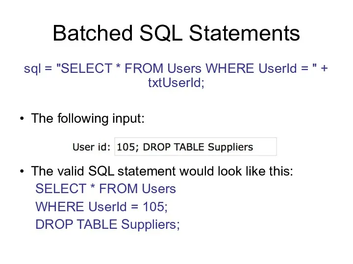 Batched SQL Statements sql = "SELECT * FROM Users WHERE