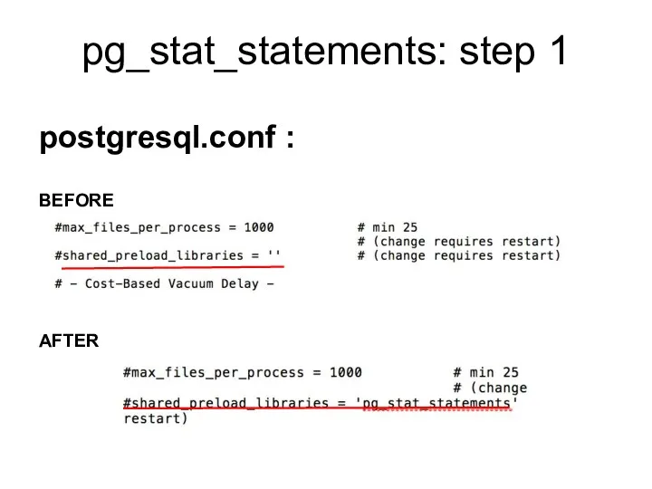 pg_stat_statements: step 1 postgresql.conf : BEFORE AFTER