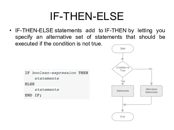 IF-THEN-ELSE IF-THEN-ELSE statements add to IF-THEN by letting you specify