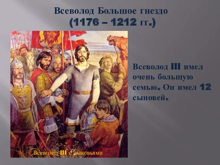 Всеволод Большое гнездо (1176 – 1212 гг.) Всеволод III имел