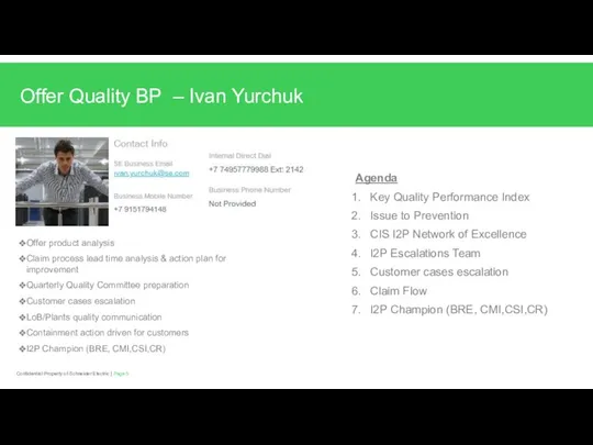 Page Confidential Property of Schneider Electric | Offer Quality BP