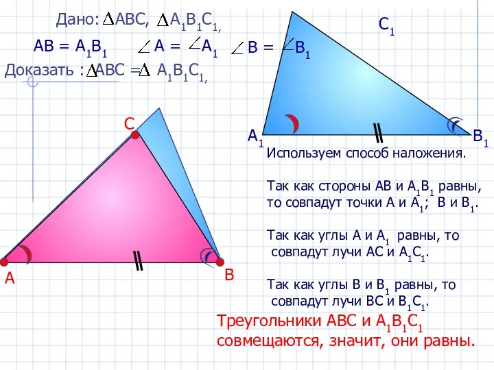 А В С А1 В1 С1 АВ = А1В1 Треугольники