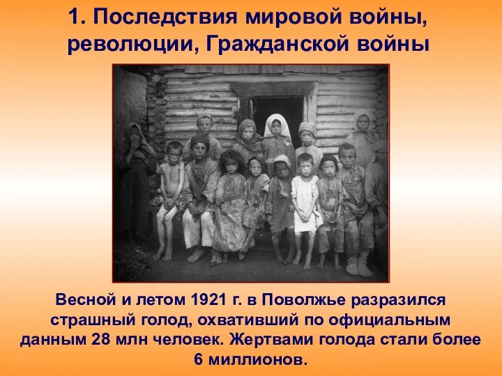 Весной и летом 1921 г. в Поволжье разразился страшный голод,