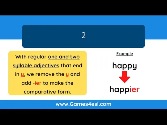 2 www.Games4esl.com Example happier happy With regular one and two
