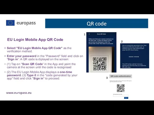 Select "EU Login Mobile App QR Code" as the verification method. Enter your