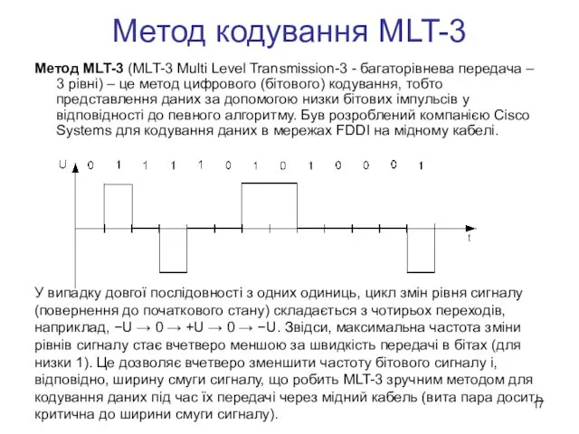 Метод кодування MLT-3 Метод MLT-3 (MLT-3 Multi Level Transmission-3 -