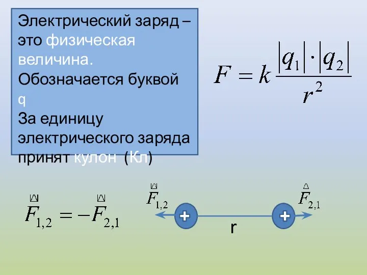 Электрический заряд – это физическая величина. Обозначается буквой q За