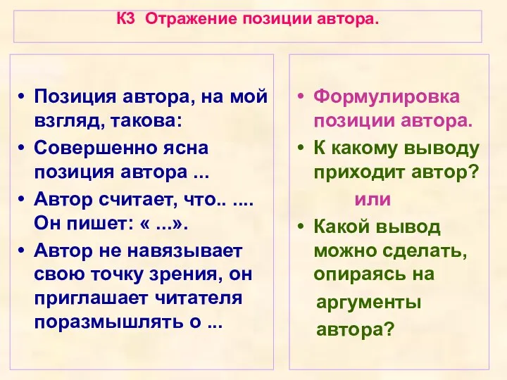 К3 Отражение позиции автора. Позиция автора, на мой взгляд, такова: