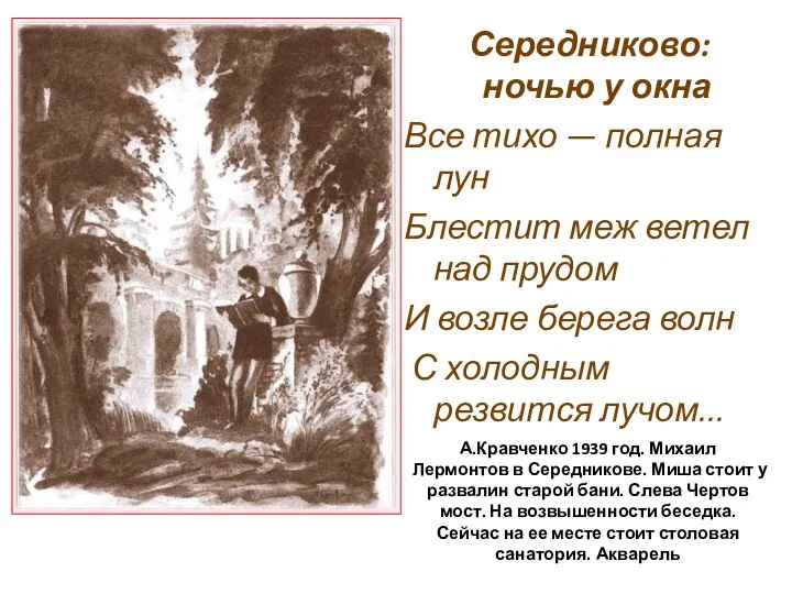 Середниково: ночью у окна Все тихо — полная лун Блестит