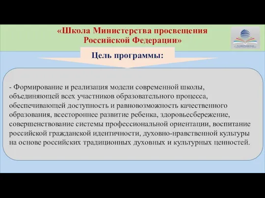«Школа Министерства просвещения Российской Федерации» - Формирование и реализация модели современной школы, объединяющей
