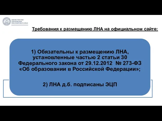 Требования к размещению ЛНА на официальном сайте: