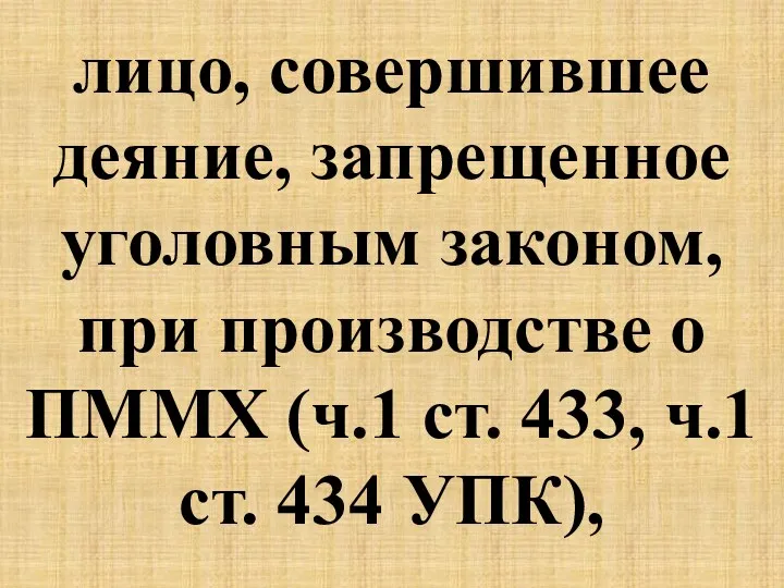 лицо, совершившее деяние, запрещенное уголовным законом, при производстве о ПММХ