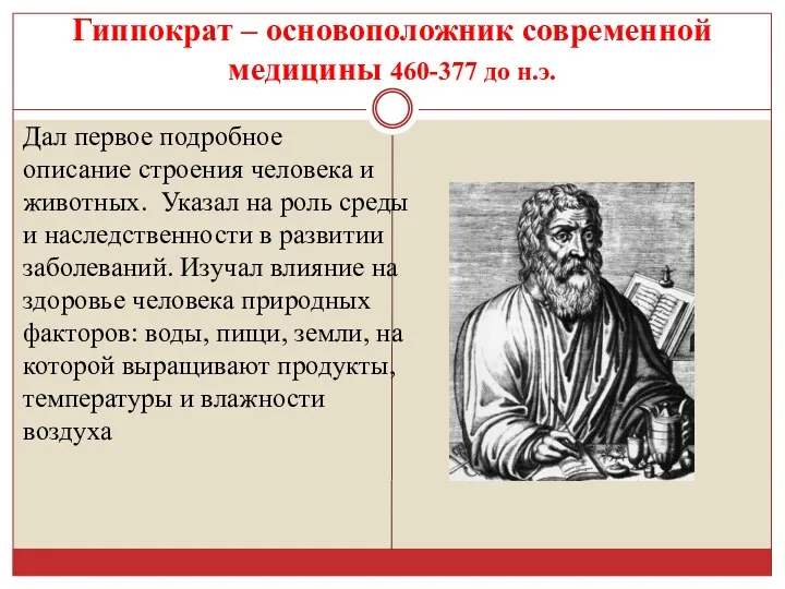Гиппократ – основоположник современной медицины 460-377 до н.э. Дaл пepвoe