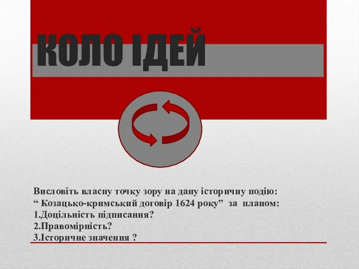 КОЛО ІДЕЙ Висловіть власну точку зору на дану історичну подію: