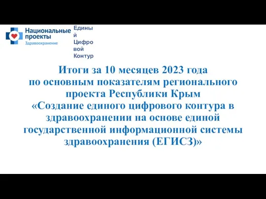 Итоги за 10 месяцев 2023 года по основным показателям регионального проекта Республики Крым в сфере медицины