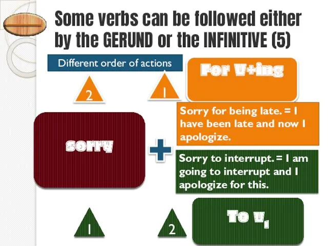 Some verbs can be followed either by the GERUND or the INFINITIVE (5)