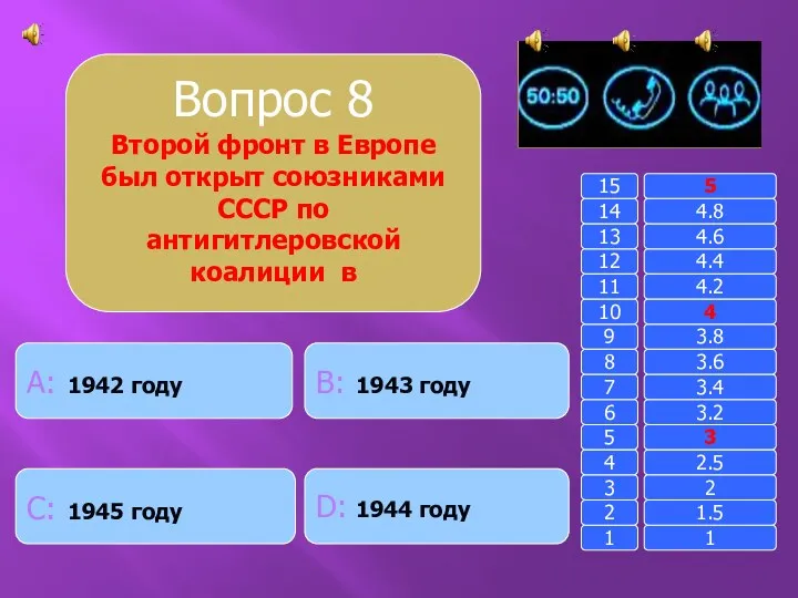 Вопрос 8 Второй фронт в Европе был открыт союзниками СССР по антигитлеровской коалиции