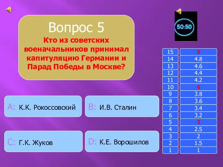 Вопрос 5 Кто из советских военачальников принимал капитуляцию Германии и Парад Победы в