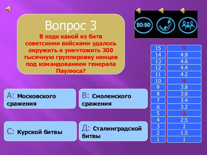 Вопрос 3 В ходе какой из битв советскими войсками удалось