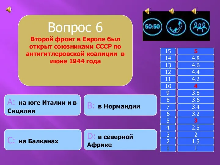 Вопрос 6 Второй фронт в Европе был открыт союзниками СССР по антигитлеровской коалиции