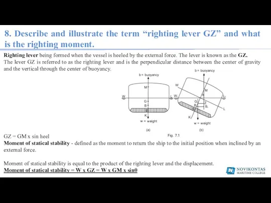 8. Describe and illustrate the term “righting lever GZ” and