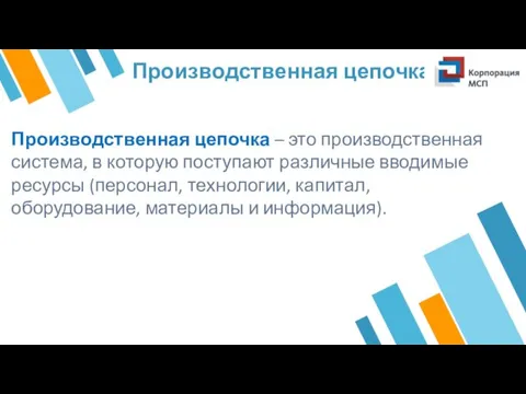 Производственная цепочка Производственная цепочка – это производственная система, в которую