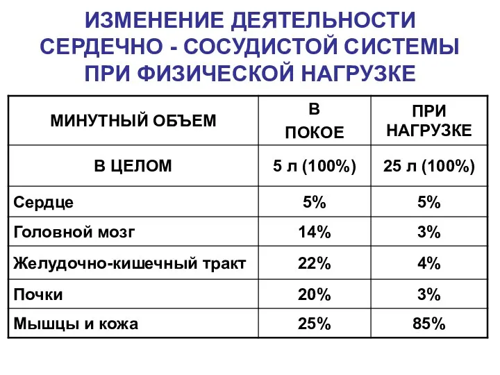 ИЗМЕНЕНИЕ ДЕЯТЕЛЬНОСТИ СЕРДЕЧНО - СОСУДИСТОЙ СИСТЕМЫ ПРИ ФИЗИЧЕСКОЙ НАГРУЗКЕ