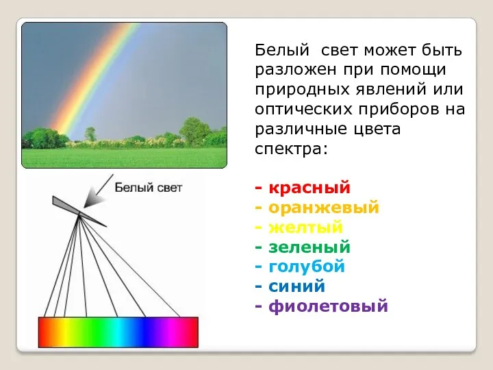 Белый свет может быть разложен при помощи природных явлений или