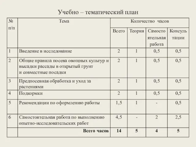 Учебно – тематический план