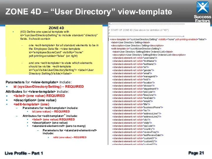 ZONE 4D – “User Directory” view-template ZONE 4D (4D) Define