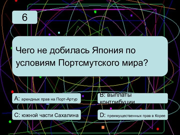 С: южной части Сахалина А: арендных прав на Порт-Артур В: