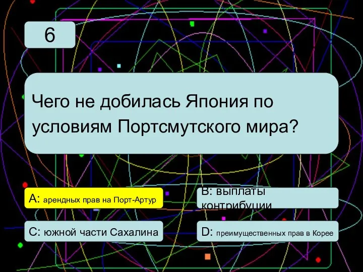 С: южной части Сахалина А: арендных прав на Порт-Артур В: