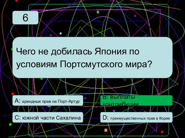 С: южной части Сахалина А: арендных прав на Порт-Артур В: