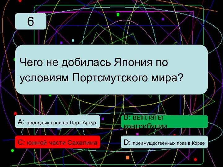 С: южной части Сахалина А: арендных прав на Порт-Артур В: