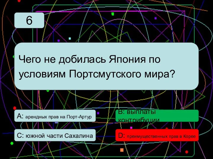 С: южной части Сахалина А: арендных прав на Порт-Артур В: